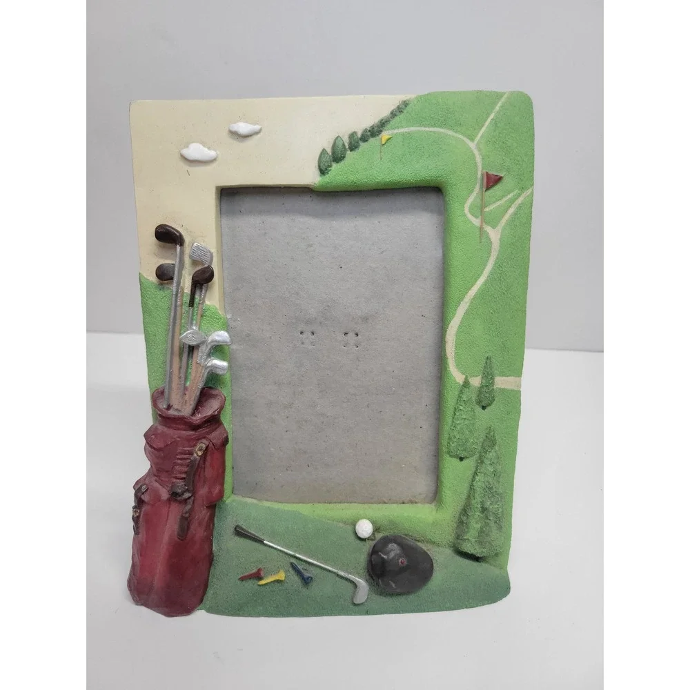 Golf Picture Frame Resin Hand Painted Golf Bag Golf Course‎ Display Decor